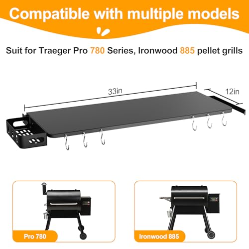 Folding Shelf for Traeger Grills Pro 780 & Ironwood 885, Grill Accessories-Folding Shelves for Traeger pro 780 Accessories, Replacement for Traeger BAC442 Folding Shelf, 33" x 12" by Generic - Image 2