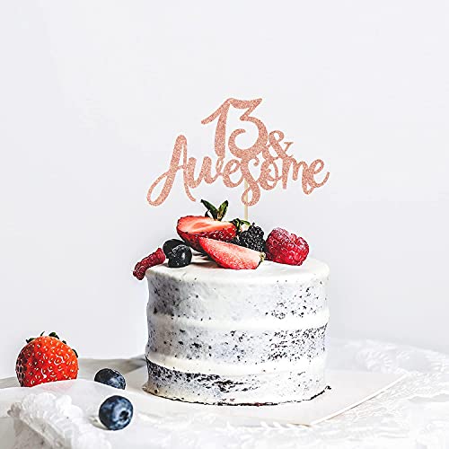 Image of FestikoRose Gold Glitter 13 Awesome Cake Topper - Official 13 Teenager -13 & Fabulous - Boy /Girl 13 Years Old - Happy 13th Birthday Party Decoration
