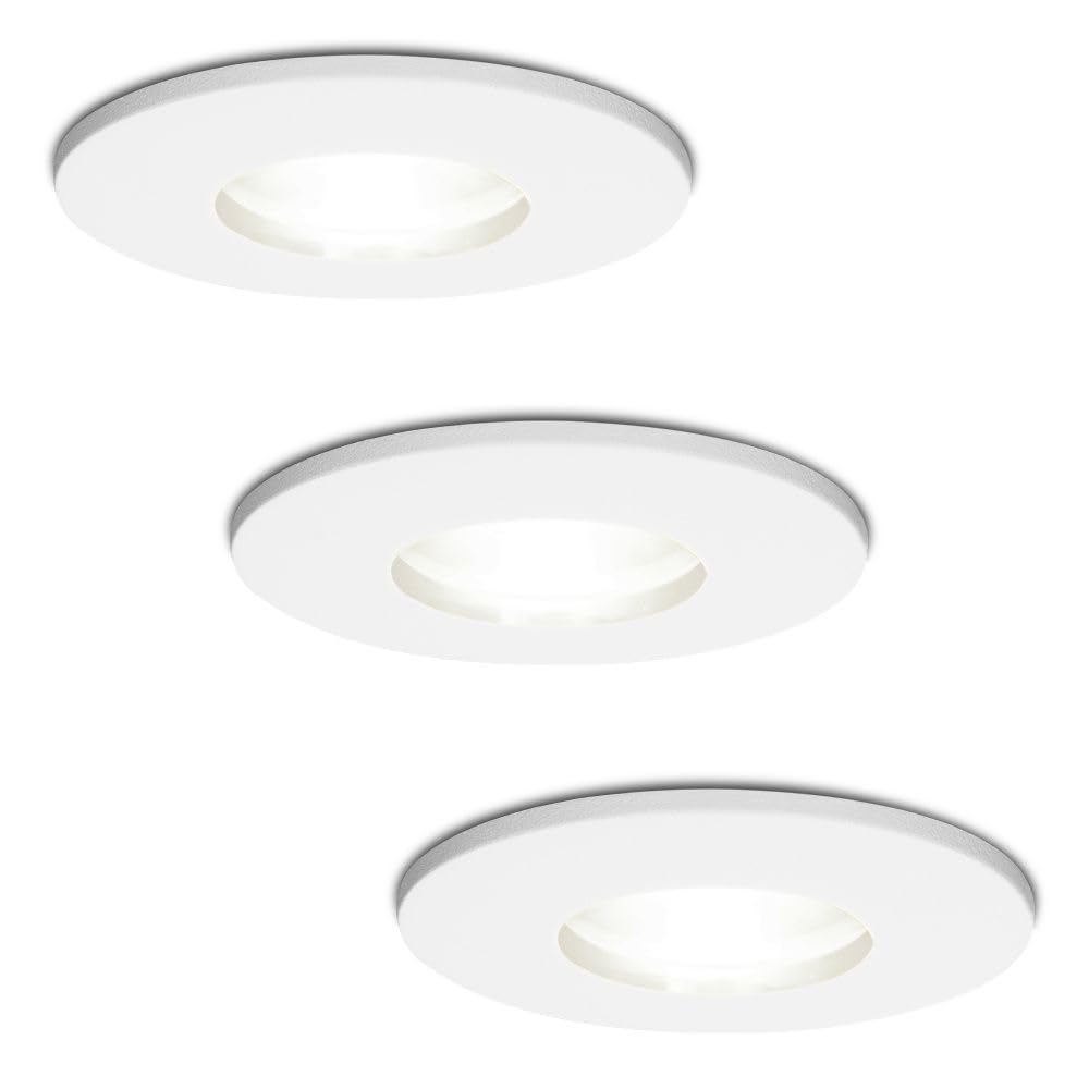 HOFTRONIC - 3er LED Einbaustrahler IP44 Wasserdicht 230V 3x4W 3x345 Lumen Dimmbar Weiß 6500K Kaltweiß GU10 Bad Einbauleuchte Einbauspot Einbauleuchte für innenbereich und Außenbereich