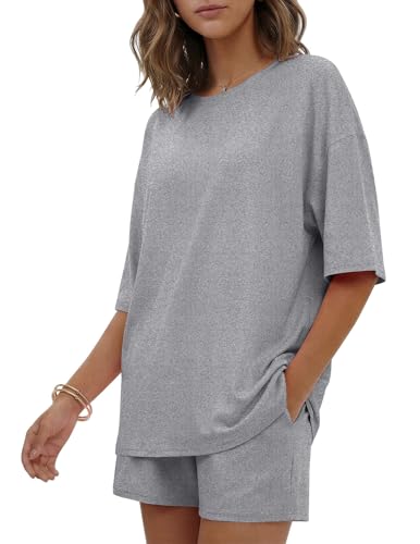 Image of Ekouaer Women's Two Piece Lounge Set Oversized Boxy T-shirt Casual Short Sets Summer Travel Matching Set 2026 Fashion