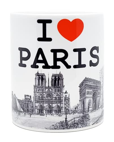 DESSAPT Arts - J'aime Paris/I LOVE PARIS et Ses Monuments - Mug en Céramique 325 ml - Tasse-Cadeau Unique avec les Magnifiques Paysages Parisiens - Imprimé...