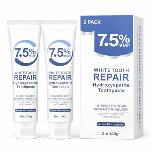 7.5% Hydroxyapatite Toothpaste 2 Pack Nano Hydroxyapatite Toothpaste Protects Enamel and Strengthens Teeth Cleans and Cares for Oral Health Promotes Freshens Breath 8.46oz