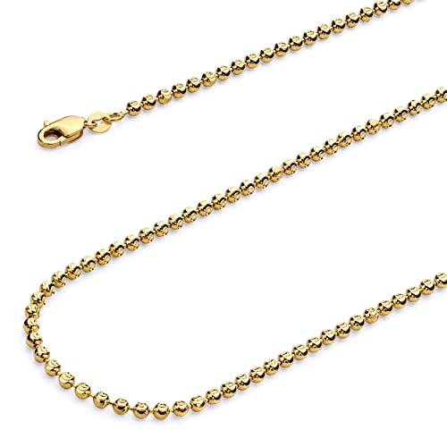 Wellingsale 14K Yellow Gold 3Mm Moon Cut Bead Ball Chain Necklace With Lobster Claw Clasp - 22" #TOP11