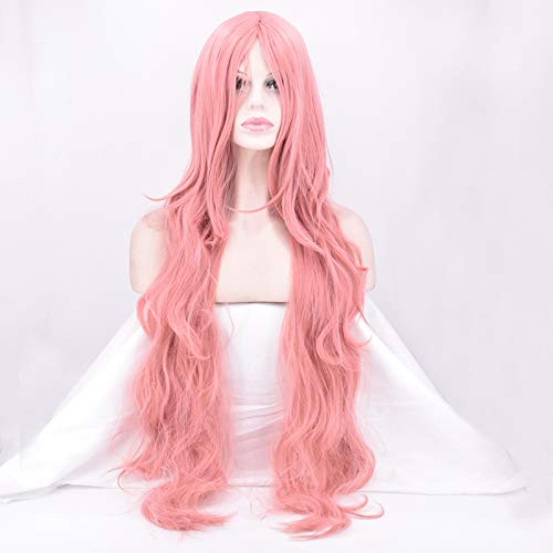 Perruque cheveux bouclés longs rose aux finitions soignées et reflets naturels