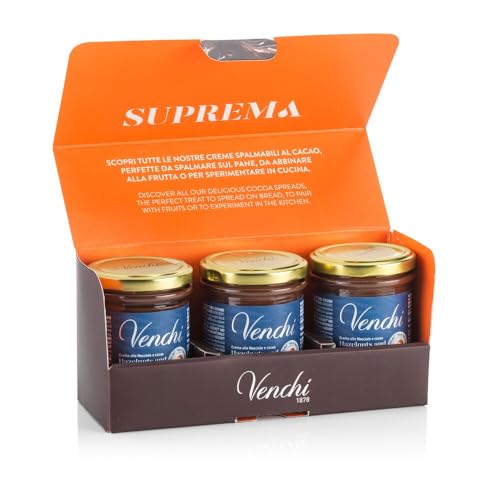 Venchi - Kit Crema Untable NO Added Sugar - Set 3 Tarros - Con 'Avellana del Piamonte IGP', 600 g - Sin Edulcorantes Artificiales - Sin Gluten