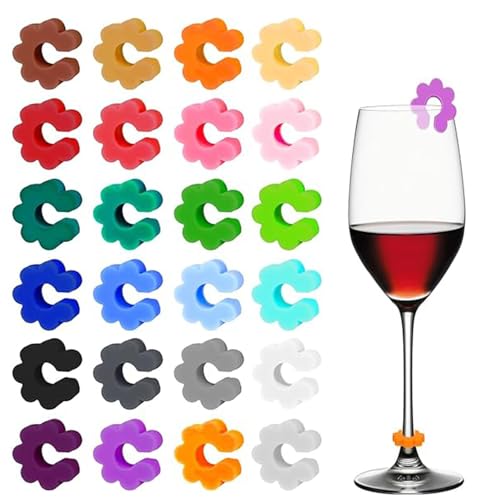 LMOGWL 24 PCS Multicolore Marqueur Silicone De Verre, Marqueurs de verres à vin réutilisables Marqueurs, Gel de Silice Bière Marqueurs de Boisson pour Verre à Champagne, Pour diverses tasses