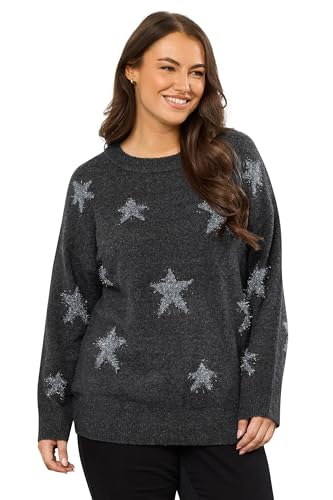 Image of EVANS Curve Star Tinsel Detail Jumper - Women's - Plus Size Curve Grey