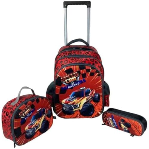 Kit Mochila Infantil Escolar com 3 pecas Carrinho Vermelho