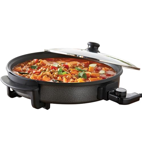 Quest 40cm Multi-Function Electric Cooker Pan with Lid/Adjustable Thermostatic Control/Non-Stick Aluminium Electric Frying Pan / 40 x 40cm Surface/Detachable Power Cable For Serving
