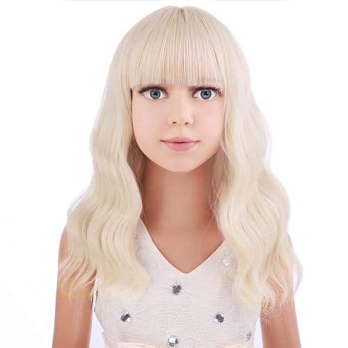 Image of PATTNIUM Platinum Blonde Wig Short Wavy Wig with Bangs Synthetic Blonde Wig Women Cosplay Halloween Party Costume Wig (Platinum Blonde)