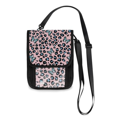 Portafoglio da viaggio con farfalla leopardata porta passaporto carte di credito gadget borsa unisex portafoglio da da con tracolla regolabile 01 Taglia