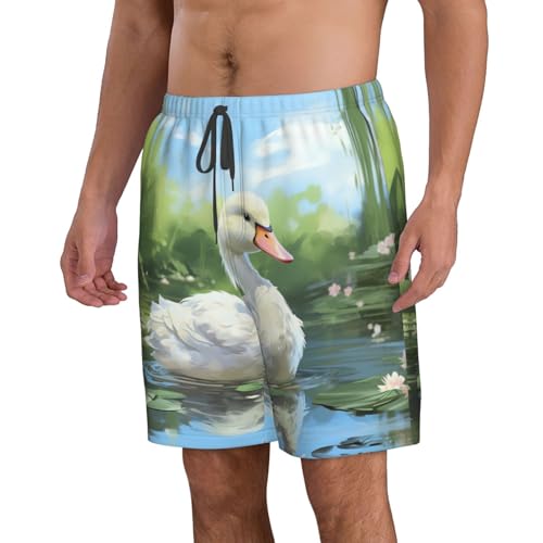 Oil Painting Duck Print Mens Casual Shorts Drawstring Summer Beach Stretch Shorts Novelty Swimtrunks2