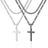 AOzT 4 collares de cruz para hombre, cadenas de acero inoxidable para hombre, collares en capas, plata, oro, negro, caja de joyería, regalo, 18-24 pulgadas