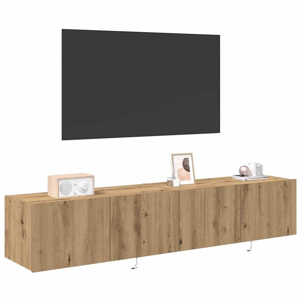 Szafka telewizyjna naścienna dąb Artisan szafka pod telewizor ścienny ze światłami LED i dużym schowkiem, wielofunkcyjny, 80 x 35 x 31 cm