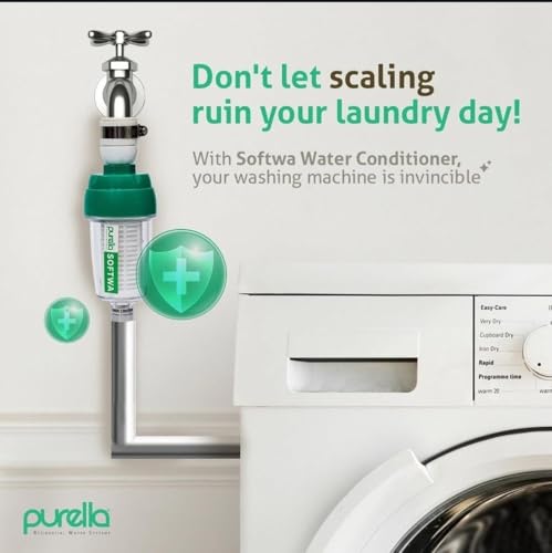 Image of Softwa Water Conditioner, Washing Machine, Dish Washer, Geyser Filter for Hard Water, Inlet Joint Filter Adapter for Top and Front Load, Protects from Limescales & Sediments (Green)