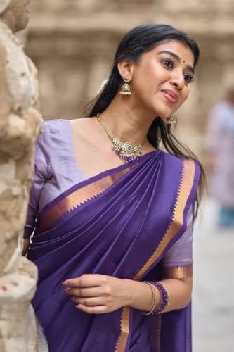 Image of Women's Cotton Woven Soft Sarees With Attach Blouse Piece.