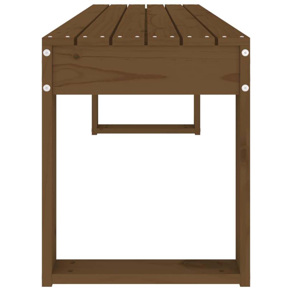 Ławka ogrodowa, miodowo-brązowa, 110 x 38 x 45 cm, wykonana z litego drewna sosnowego, odporna na warunki atmosferyczne, stabilna ławka do siedzenia na taras, balkon, do ogrodu, z