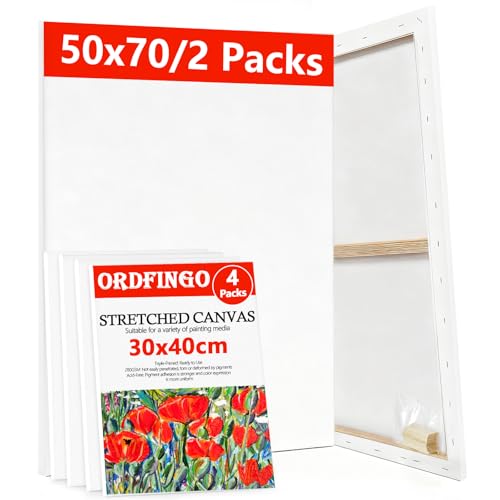 Ordfingo 6 Stück Leinwand zum Bemalen 50x70cm - 2 Stück 30x40cm - 4 Stück 280g/m groß keilrahmen Leinwände Set mit Holzkeile Weiß Canvas für Ölgemälde Acrylfarben Aquarell Gouache