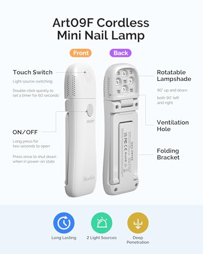 Image of MelodySusie 2in1 Mini Foldable Cordless UV Nail Lamp for Manicure Beginners | Hands-Free Fold-out Stand,Lighting & Curing 2 Mode,30s /60s Timer for Gel-X