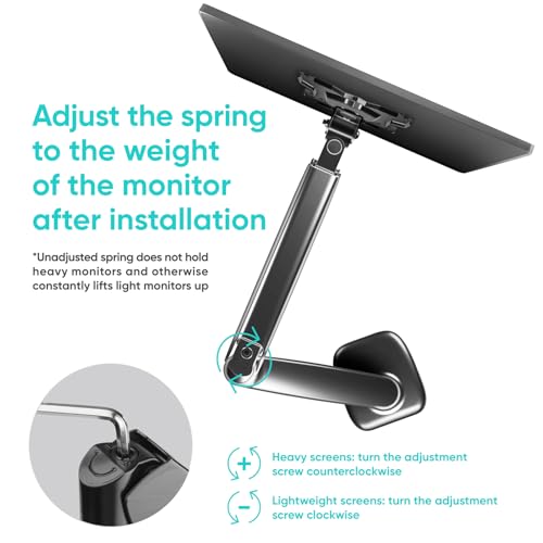 Image of ONKRON Monitor Arm Desk Mount 13-32 Inch, 17.6 lbs, max VESA 100x100, Black | Single monitor arm with 19.2 inch extension, gas spring, swivel, tilt and rotation; C-clamp or grommet mount for office & gaming