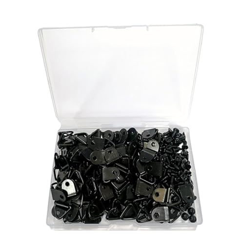Image of Guojiang Triangle Ring Picture Hangers,100PCS Picture Hooks Kit,Single Hole Frame Hanging Hangers Wall Bracket Hanger with Screws for Photo Frame Paintings Artwork Mirrors, Black