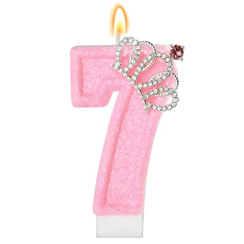 Pink Birthday Candle Crown Number 7 Candles Cake Candle,Pink Birthday Cake Topper Cupcake Decorations Party Decor for Girls and Women Anniversary Celebrations Supplies Favors