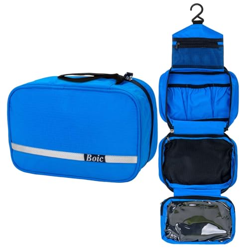 Boic Neceser De Viaje para Hombre Y Mujer, Neceser Colgante Grande, Bolsa De Aseo Impermeable Neceser Plegable Accesorios De Viaje para Viajes, Gimnasio, Vacaciones (L, Azul)