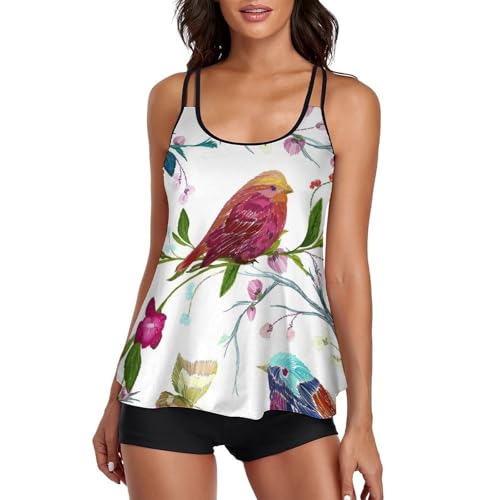 Maillot de bain tankini oiseau et fleur ensemble bikini robe de plage 2 pièces