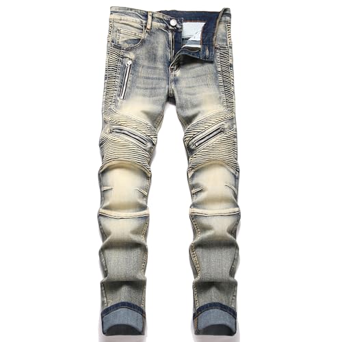 RXXKKK Men's Classic Zipper Biker Regular Fit Flex Jean