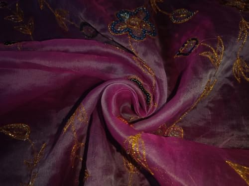 Tissu jacquard en organza de soie rose coupon de 0.45m pour loisirs créatifs