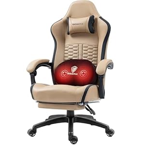 Dowinx Gaming Chair with Heated Massage Lumbar Support, Big and Tall Gaming Chair with Pocket Spring Cushion and Footrest,Ergonomic Gamer Chairs for Adult, 330lbs, Brown