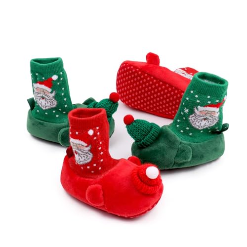 Toddler Shoes for Girl Infant Christmas Booties Soft Baby Santa Winter Warm Fleece Slippers Snow Lace up Shoes for Girls4