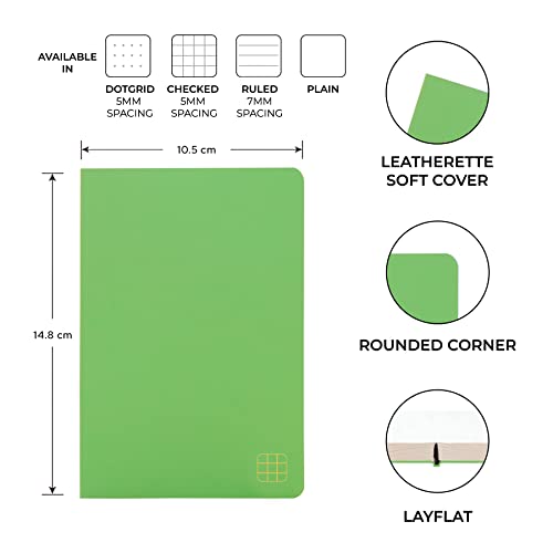 Image of NEORAH -A6 Checked Notebook (Square Ruling) SOFT COVEROrganiser REFILL | 110 GSM | 160 pages (Size 14.8 cm x 10.5 cm) Planner Journaling Writing Note Taking Diary,Travellers Journal - Light Green