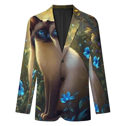Siamese Cat Mens Suit Jacket Lapel Blazers V Neck Button Business Coat Tuxedo for Wedding Party4