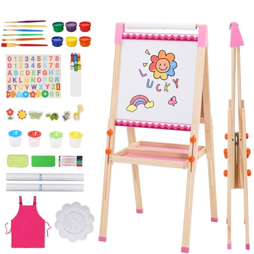Cavalete para crianças com rolo de papel de desenho, quadro dobrável de dupla face, quadro magnético e suporte para papel de parede, presente para meninos e meninas