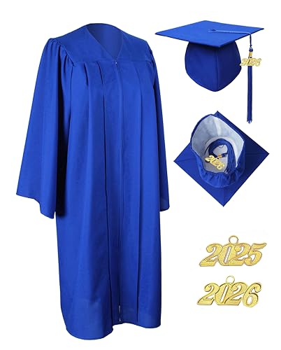GraduationService Matte Gown Cap Tassel 2017 Unisex, Royal Blue, 48(5.3-5.5)inches