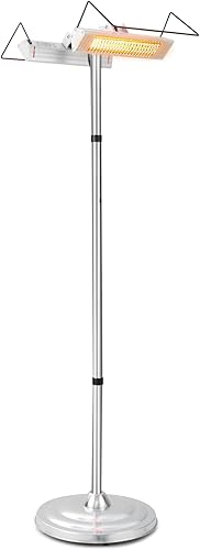 COSTWAY Calentador eléctrico para patio al aire libre, calentador infrarrojo de pie de 1500 W con calefacción de doble cara, protección contra