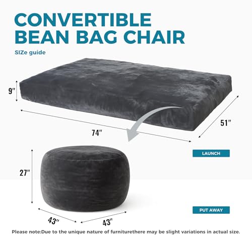 Image of Big Bean Bag Chairs for Adults,Bean Bag with Filler Included,Memory Foam Bean Bag,Giant beanbag,Suitable for Reading Chairs in Living Room, Bedroom and Dormitory. (Dark Gray, Bean Bag Bed)