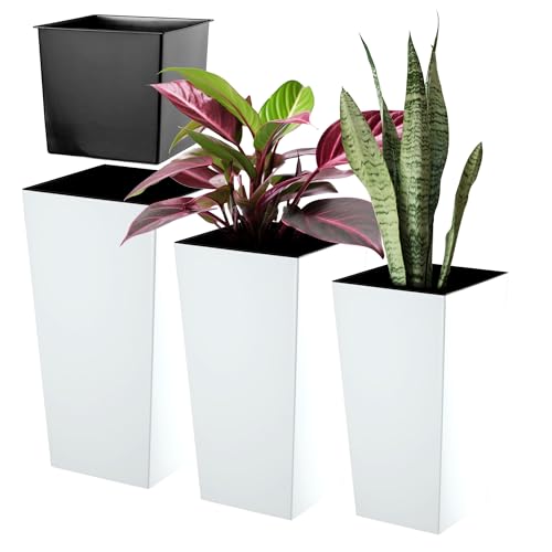 KADAX Set di 3 vasi alti per piante, Bianco Liscio,