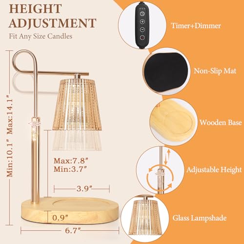 Candle Warmer Lamp with Timer Dimmer, Adjustable Height Wax Warmer Lamp for Jar Candle, Wax Melter House Warming Gifts New Home Décor, Birthday Gifts for Women Mom (Gold) - Image 3