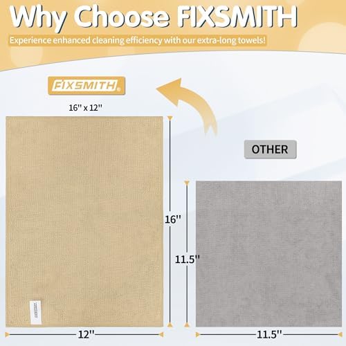 FIXSMITH Beige Microfiber Cleaning Cloth -Pack of 8, Highly Absorbent Cleaning Rags, 16"X12" All Purpose Cleaning Towels for Housekeeping, Kitchen, Car, Lint Free and Reusable Microfiber Towels - 1