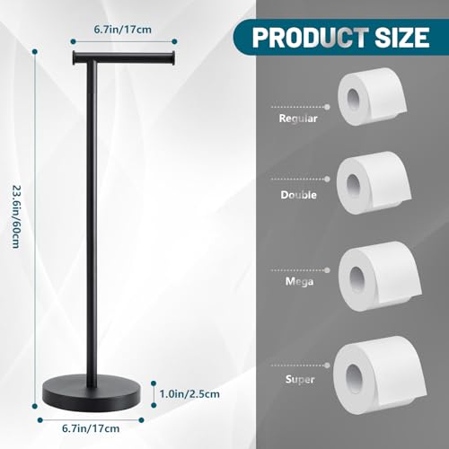 Toilet Paper Holder Stand, Toilet Paper Holder Free Standing with Stable Weighted Base, Rustproof Toilet Paper Stand Black, Large Capacity Free Standing Toilet Paper Roll Holder by Ahomxin - Image 6