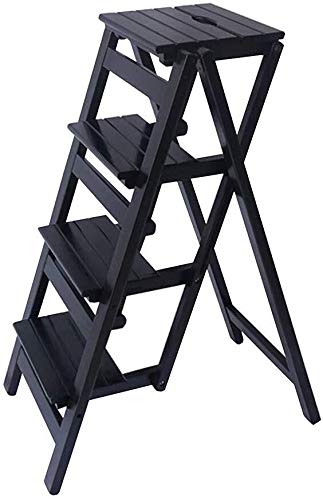 Tabouret d'échelle pliant 4 marches noir en bois pour la maison