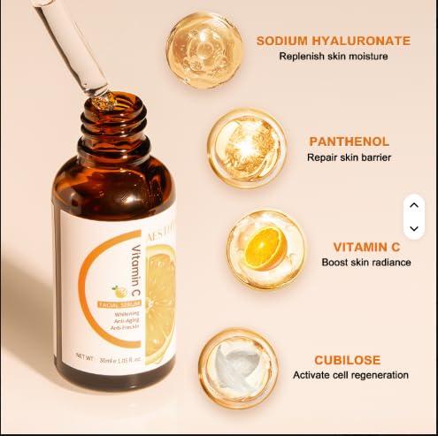 Vitamin C Face Serum – Anti-Aging & Brightening Korean skin care Formula with Hyaluronic Acid & Vitamin E – Fades Dark Spots, Evens Skin Tone, Reduces Fine Lines & Wrinkles - Image 4