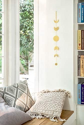 Image of INSHREYS Wall Decorations | Boho Accents Wall Decor | Moon Phases Art | Moon Phase Wall Hanging | Bohemian Decor for Bedroom, Home, Living Room, Apartment or Dorm (24.8 INCH, GOLDEN)
