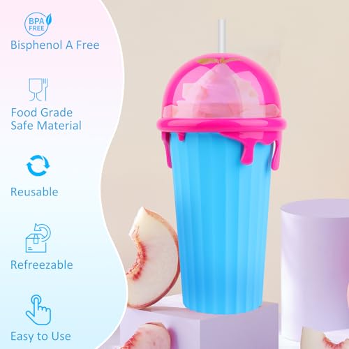 RISVOWO Slushy Becher, Slush Cup mit Strohhalmlöffel, 500ml Silikon Slushy Maker Becher, Tragbarer Slush Machine für Familienfeiern, Partys im Freien, Bars usw (Blau) – Bild 5