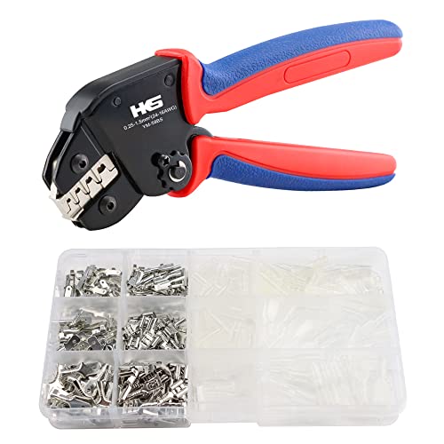 HKS Open Barrel Crimping Tool with 330PCS Male Female 2.8mm 4.8mm 6.3mm Spade Connectors Kit - 24-16 AWG (0.25-1.5mm²) Labor-saving Crimper AMP-TE 2.8/4.0/4.8/6.3 JST-SM2.54/XH2.54/VH3.96 & Molex -  YM-58BS+SPADE CONNECTORS