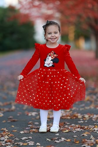 Image of Disney Girls' Tulle Tutu Dress Birthday Party Outfit Baby /Toddler | Officially Licensed, Frozen Elsa, Minnie, Princess, Velvet Top with Belt, Multi-Layer Mesh Skirt, Ruffle Long Sleeve Clothes