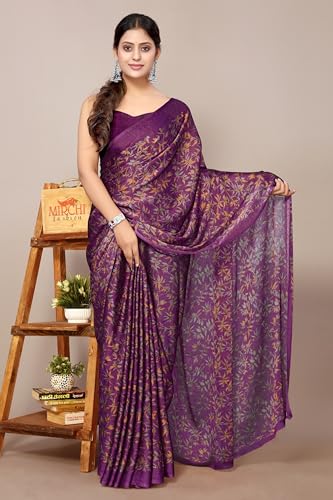 Image of MIRCHI FASHION Saree for Woman Chiffon Georgette Floral Printed | Breathable Lightweight Sari for Office Use and Farewell Ceremonies with Blouse Piece