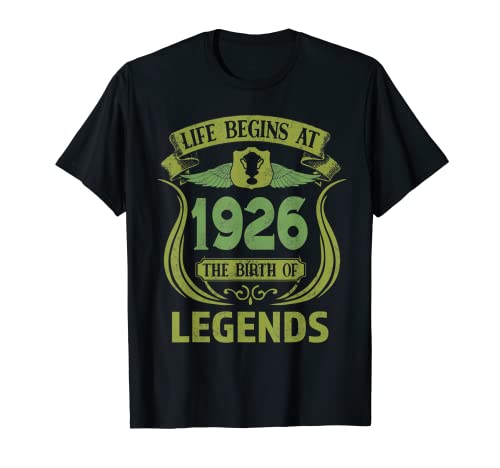 La vida comienza en 1926 Vintage 96 cumpleaños 96 Regalos de un año Camiseta